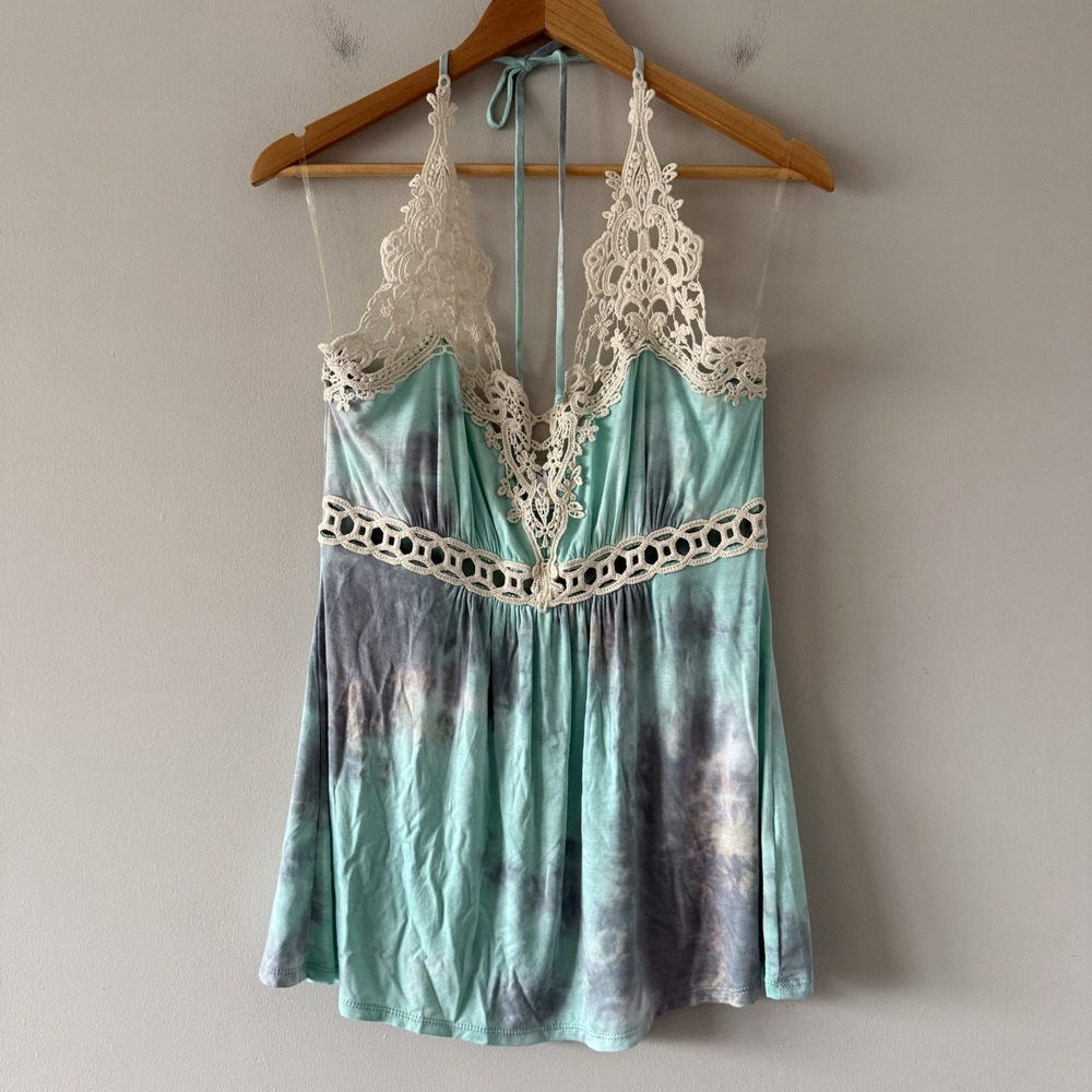 Venus Halter Top Size M Crochet Y2K Festival Hippie Babydoll 2000s Shabby Boho